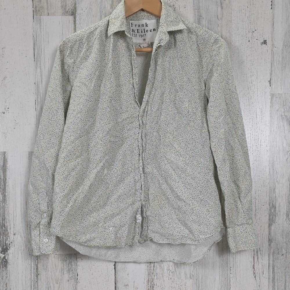 Frank & Eileen Eileen Yellow Blue White Ditzy Floral Button Shirt Size XS FLAWED